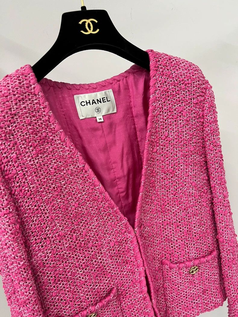 Chanel Chanel Pink V-Neck Knit Jacket - dmc Size US M / EU 48-50 / 2 - 3 Thumbnail
