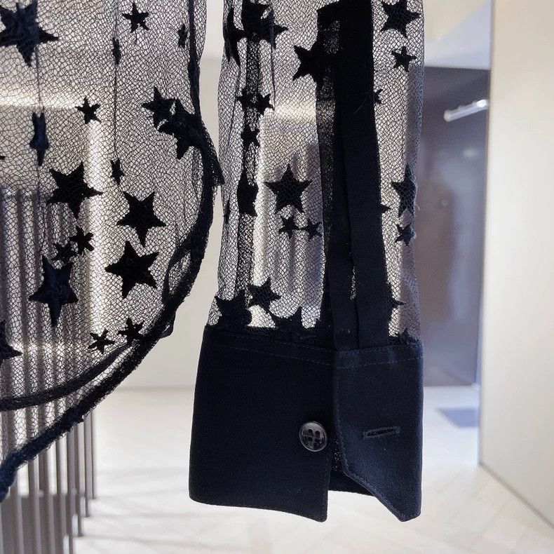 Saint Laurent Paris Saint Laurent Black Star Mesh Long Sleeve Shirt - dmc Size US M / EU 48-50 / 2 - 6 Thumbnail