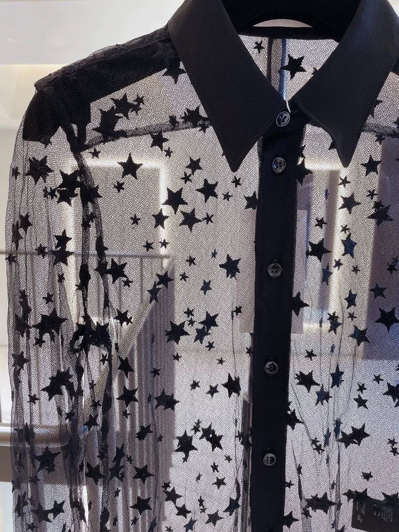 Saint Laurent Paris Saint Laurent Black Star Mesh Long Sleeve Shirt - dmc Size US M / EU 48-50 / 2 - 3 Thumbnail