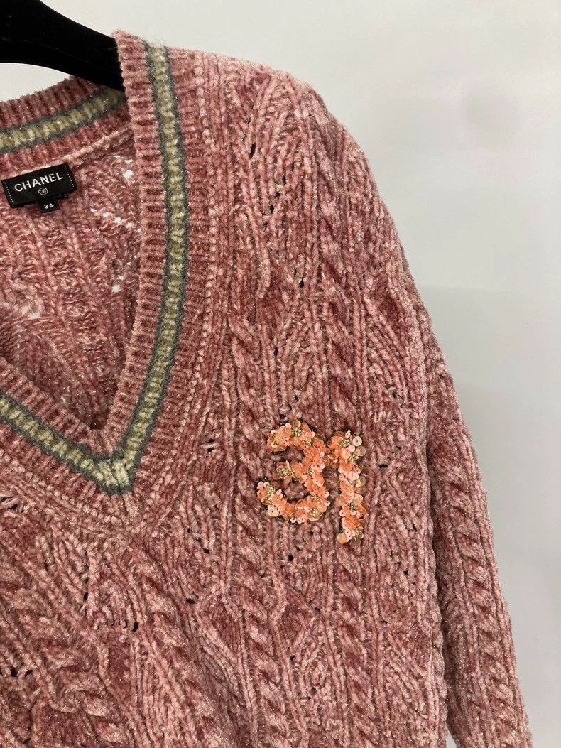 Chanel Chanel 22B Pink V-Neck Knit Top - dmc Size US XS / EU 42 / 0 - 3 Thumbnail