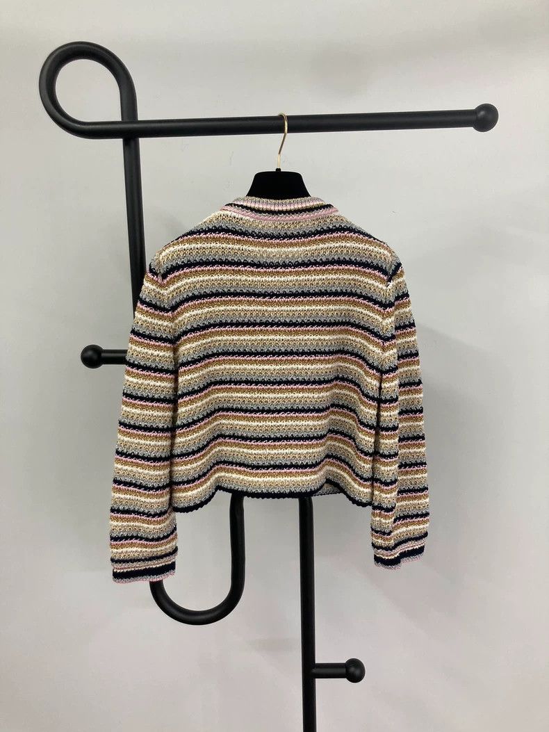 Chanel Chanel 24P Silver Stripe Knit Cardigan - dmc Size US L / EU 52-54 / 3 - 2 Thumbnail