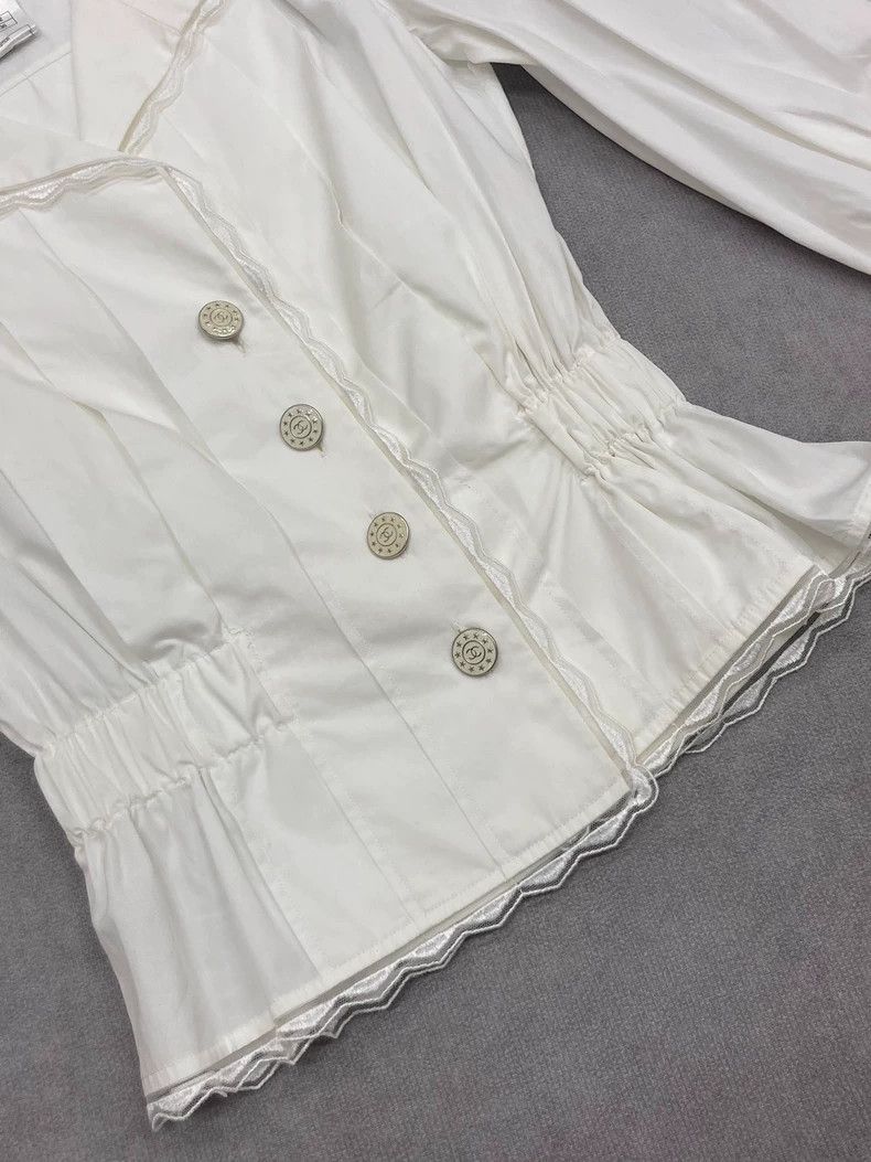 Chanel Chanel White Lace Trim Button Up Shirt - dmc Size US S / EU 44-46 / 1 - 4 Thumbnail