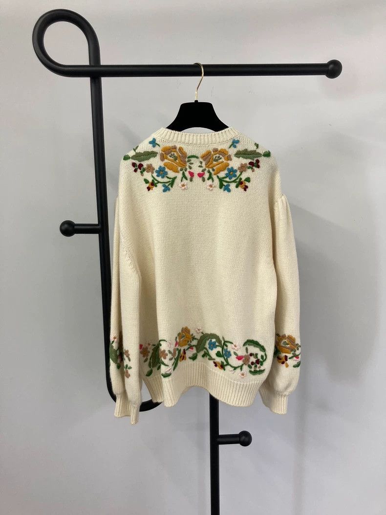 Gucci Gucci Beige Embroidered Crewneck Sweater - dmc Size US M / EU 48-50 / 2 - 2 Thumbnail