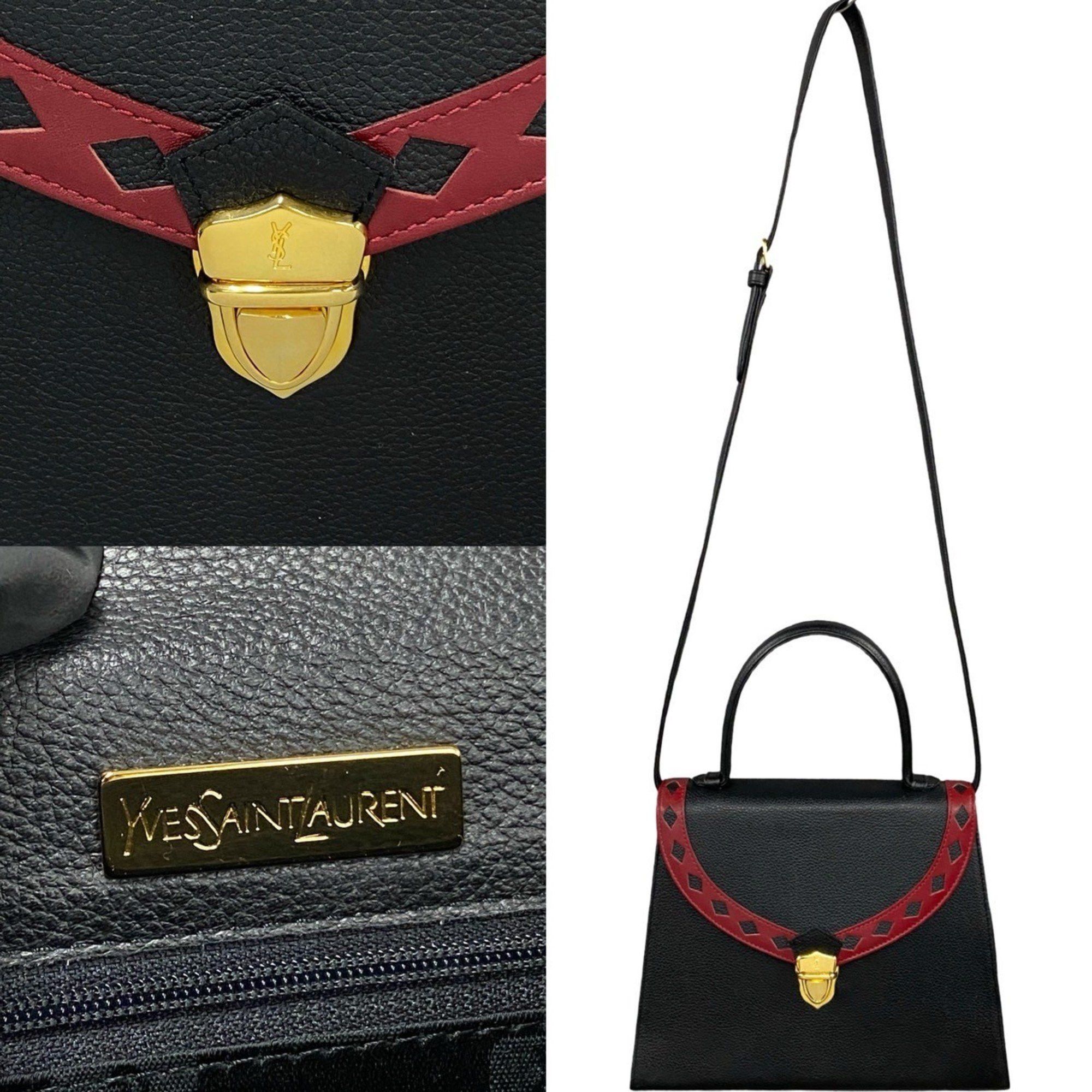 Yves Saint Laurent Yves Saint Laurent YSL Cutout Perforated Leather 2-Way Handbag/Shoulder Bag, Black, 44124 Size ONE SIZE - 3 Thumbnail