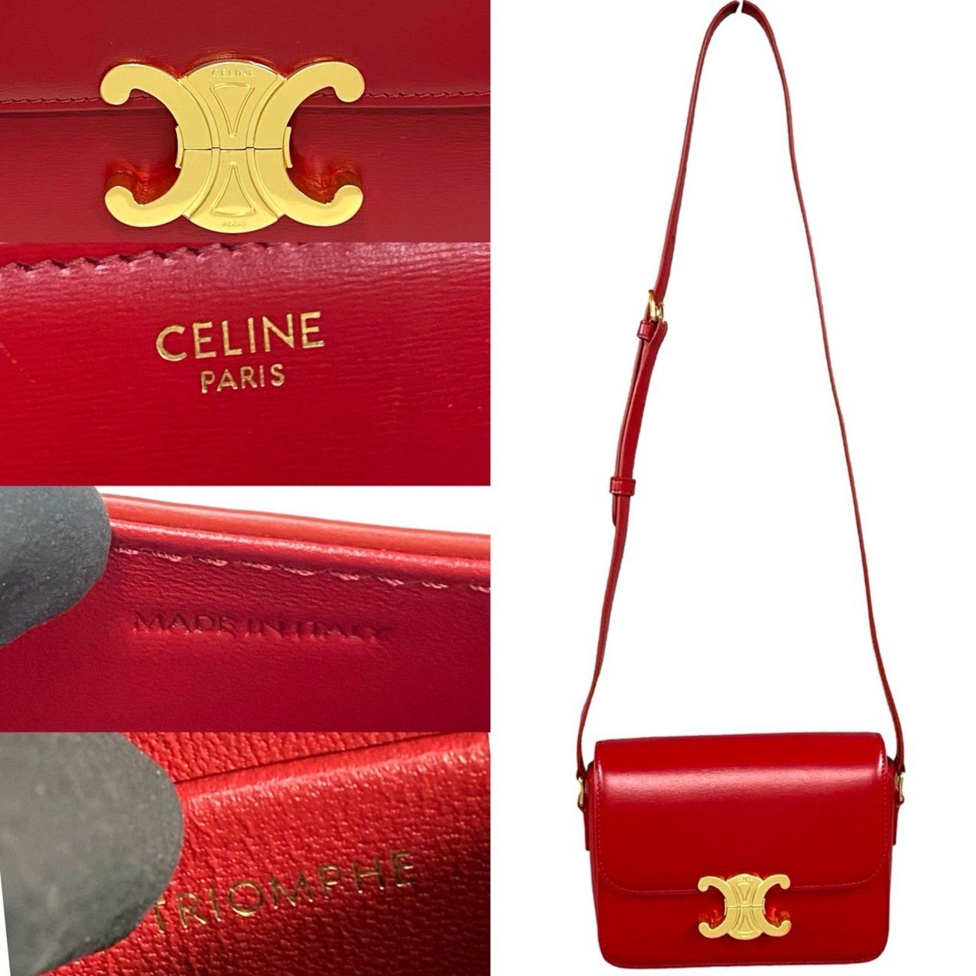 Celine Unused, stored Celine Teen Triomphe logo hardware leather mini shoulder bag/pouch in red (23190) Size ONE SIZE - 3 Thumbnail