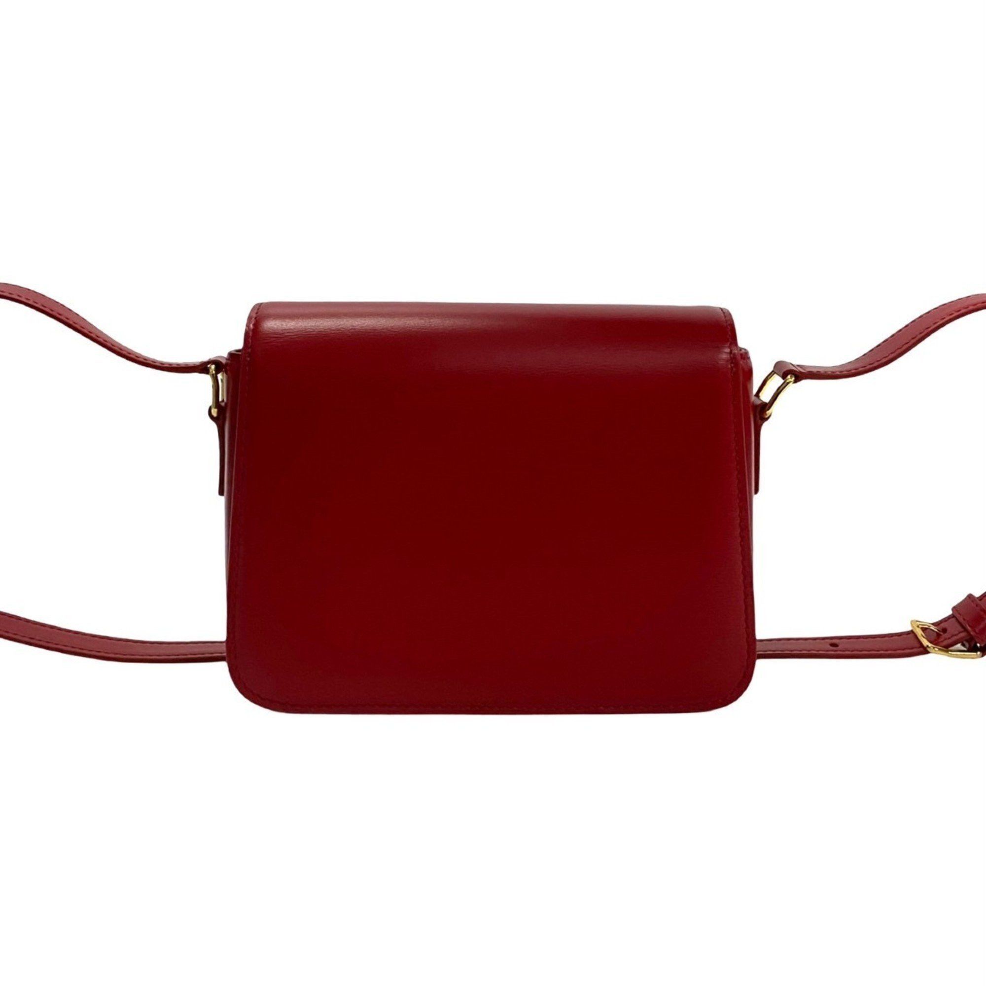 Celine Unused, stored Celine Teen Triomphe logo hardware leather mini shoulder bag/pouch in red (23190) Size ONE SIZE - 4 Thumbnail
