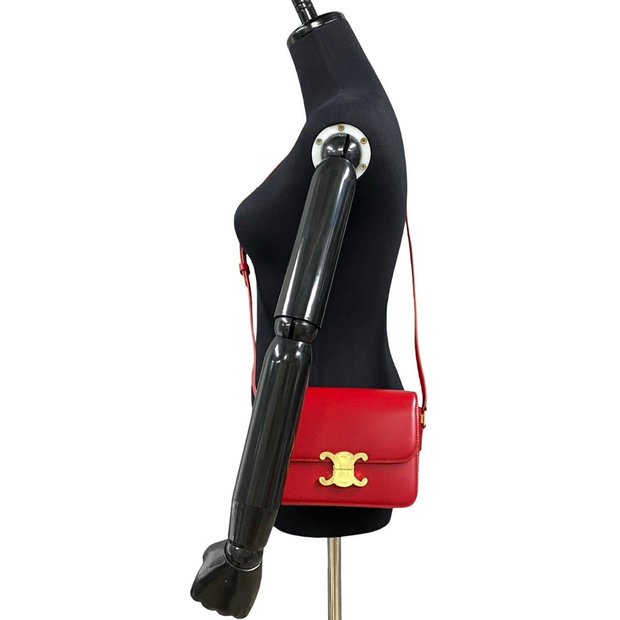 Celine Unused, stored Celine Teen Triomphe logo hardware leather mini shoulder bag/pouch in red (23190) Size ONE SIZE - 2 Thumbnail