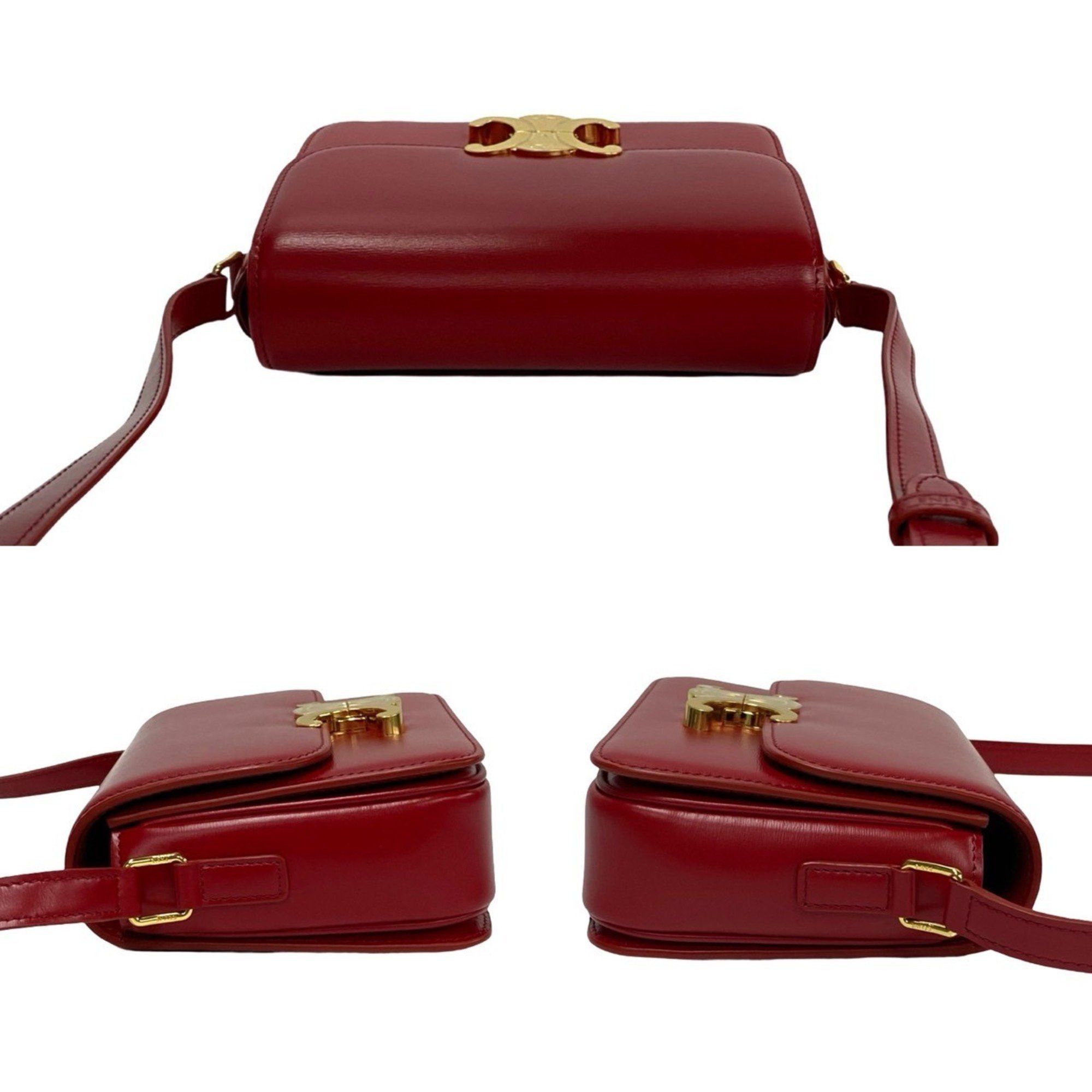 Celine Unused, stored Celine Teen Triomphe logo hardware leather mini shoulder bag/pouch in red (23190) Size ONE SIZE - 5 Thumbnail