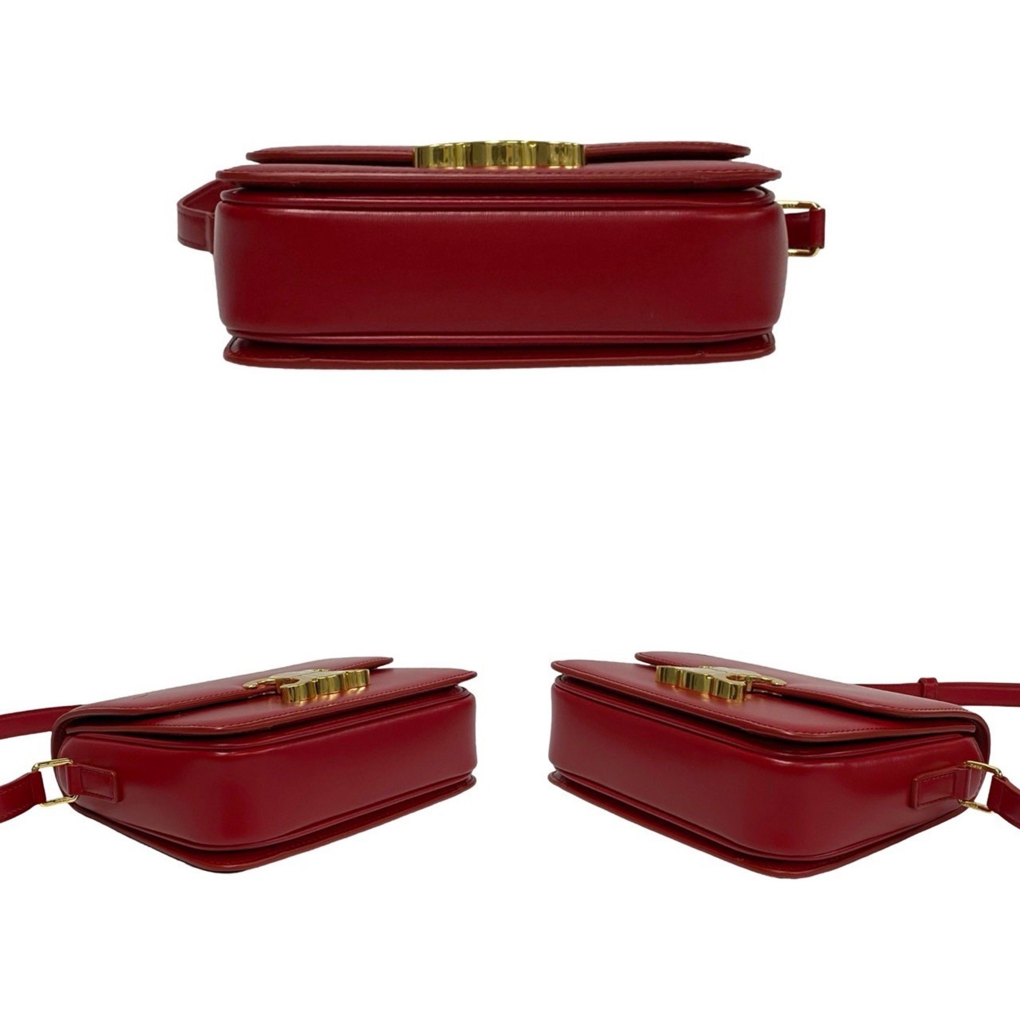 Celine Unused, stored Celine Teen Triomphe logo hardware leather mini shoulder bag/pouch in red (23190) Size ONE SIZE - 6 Thumbnail