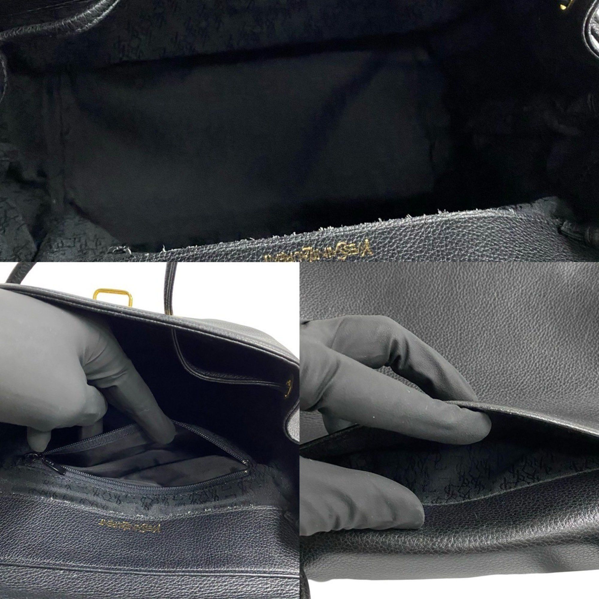 Yves Saint Laurent YVES SAINT LAURENT Vintage YSL Logo Hardware Cutout Leather Handbag in Black and Red (35370) Size ONE SIZE - 8 Thumbnail