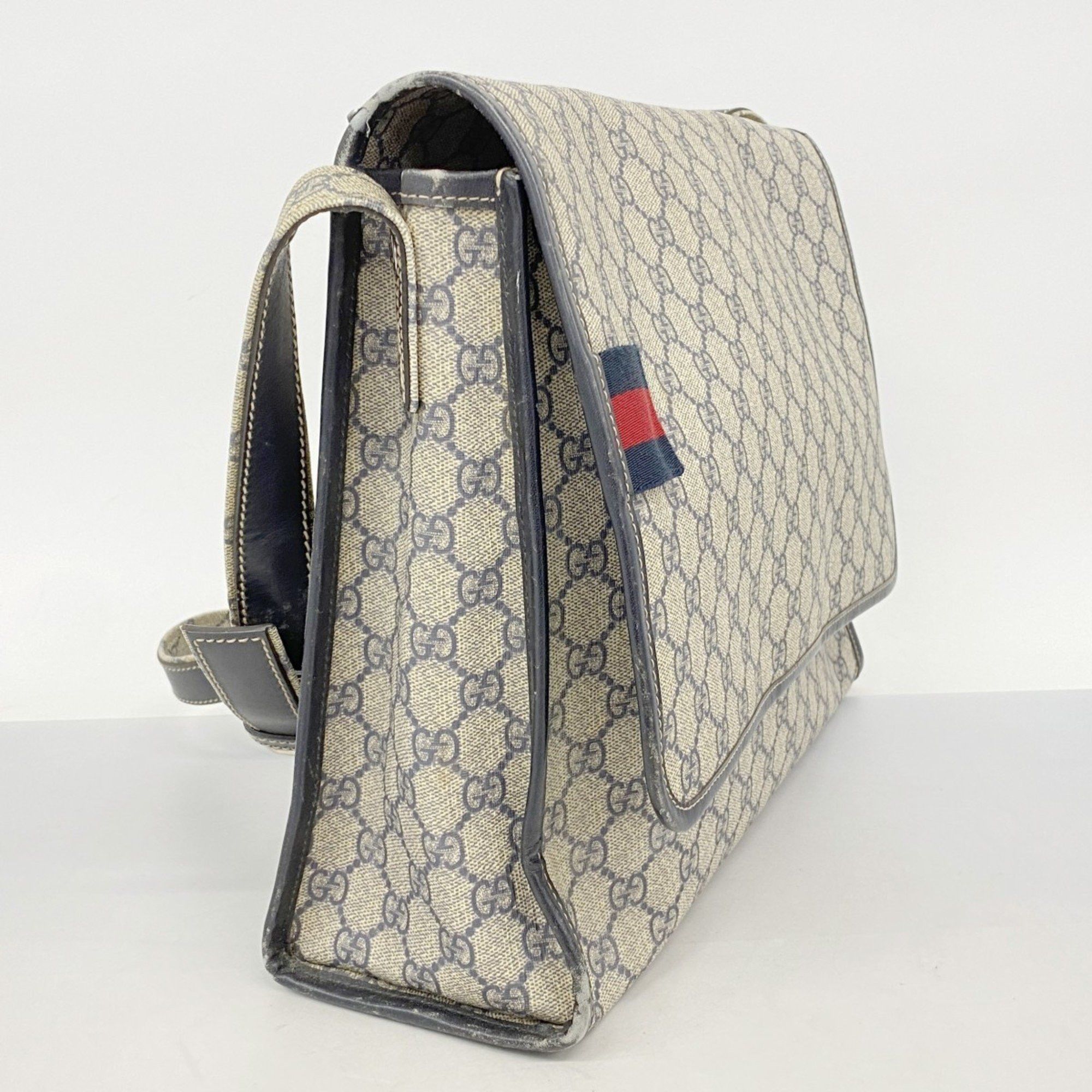 Gucci GG Supreme Sherry Line Shoulder Bag 246411 Navy Beige Women's