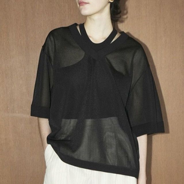 Other Other CLANE SHEER V NECK KNIT TOPS Knit Top Others Tops 16106-2152 DUTY FREE for USA Size ONE SIZE - 3 Thumbnail