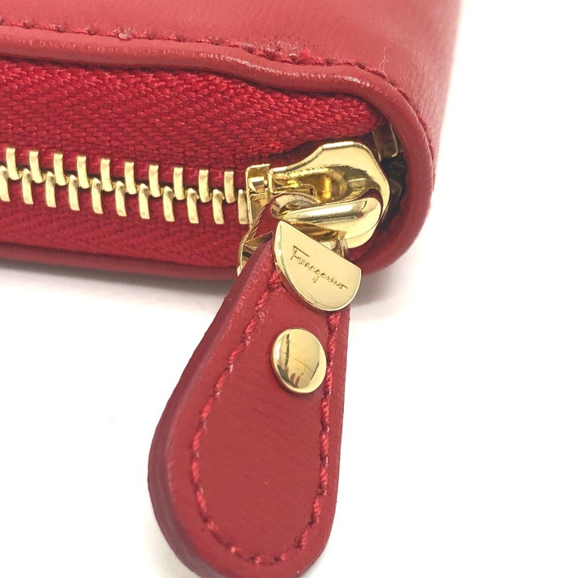 Salvatore Ferragamo Salvatore Ferragamo Gancini round zip wallet, leather, women's, red Size ONE SIZE - 9 Thumbnail
