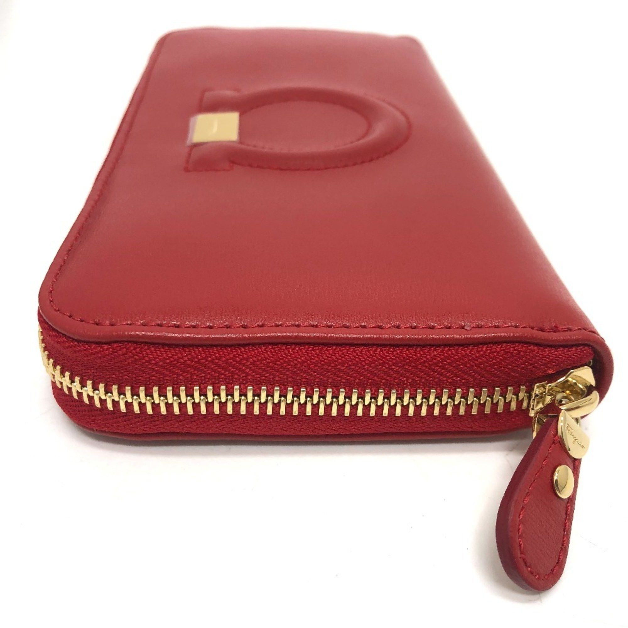 Salvatore Ferragamo Salvatore Ferragamo Gancini round zip wallet, leather, women's, red Size ONE SIZE - 4 Thumbnail