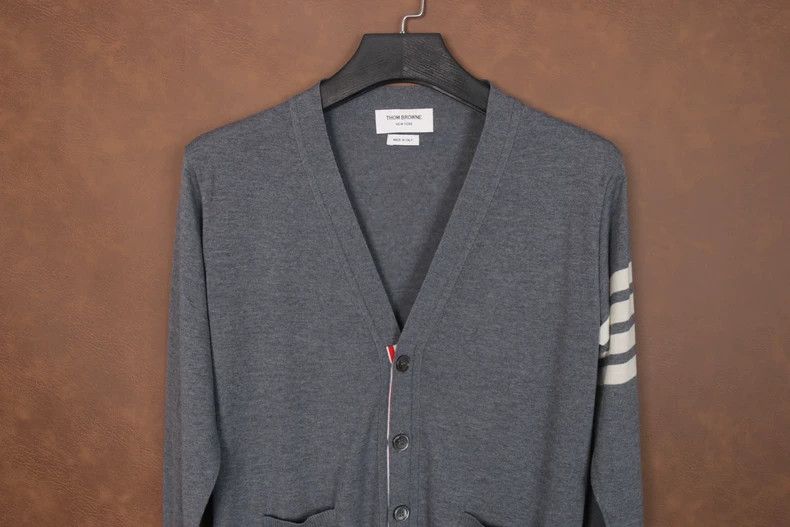 Thom Browne Thom Browne Gray Wool Cardigan with Stripes-yf Size US M / EU 48-50 / 2 - 2 Thumbnail