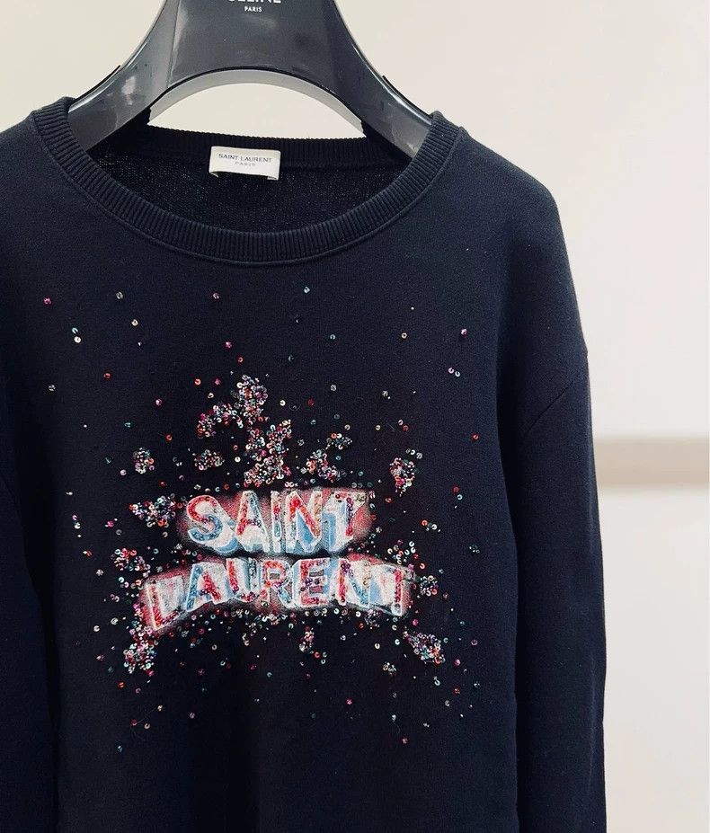 Yves Saint Laurent YSL Black Gray Sequin Embellished Sweatshirt - dmc Size US XS / EU 42 / 0 - 2 Thumbnail