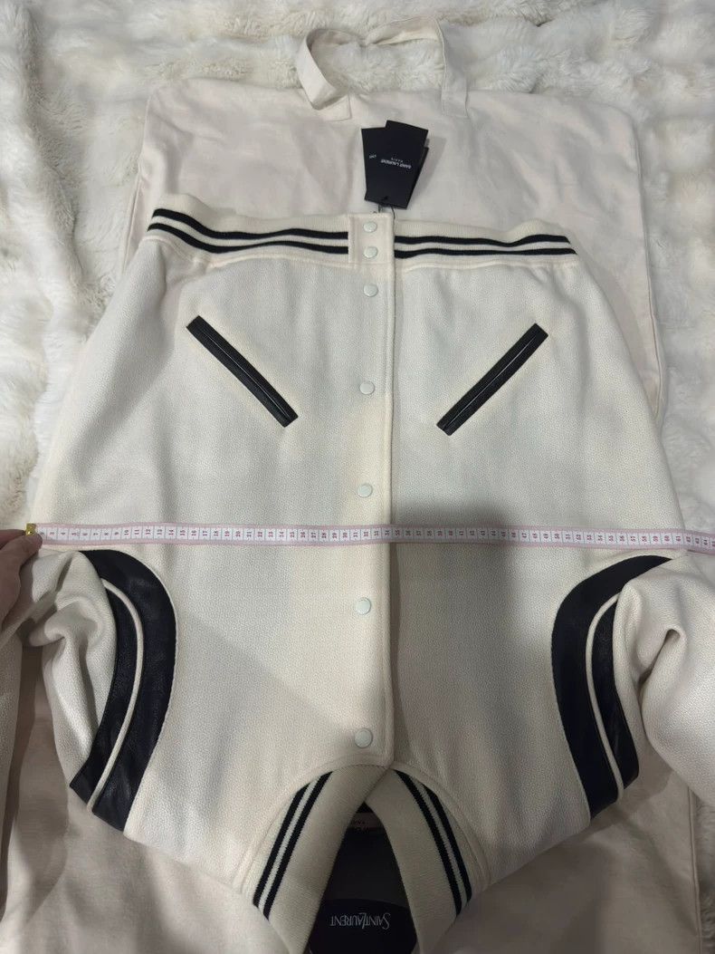 Saint Laurent Paris Saint Laurent White Teddy Baseball Jacket - dmc Size US L / EU 52-54 / 3 - 6 Thumbnail