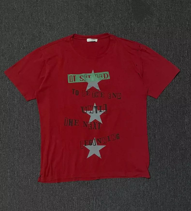 Valentino Valentino Red Distressed Short Sleeve T-shirt-yf Size US L / EU 52-54 / 3 - 2 Thumbnail