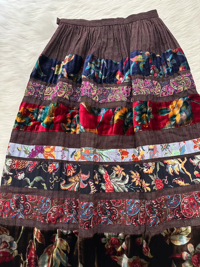 Vintage Kenzo 80s Patchwork Velvet Skirt - dmc Size US 38 / EU 54 - 3 Thumbnail