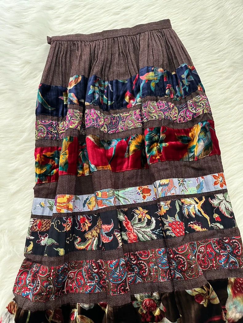 Vintage Kenzo 80s Patchwork Velvet Skirt - dmc Size US 38 / EU 54 - 7 Thumbnail