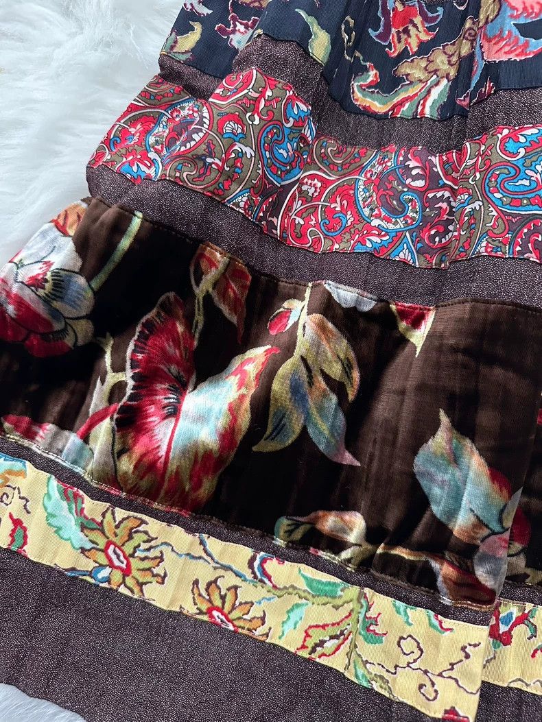 Vintage Kenzo 80s Patchwork Velvet Skirt - dmc Size US 38 / EU 54 - 5 Thumbnail