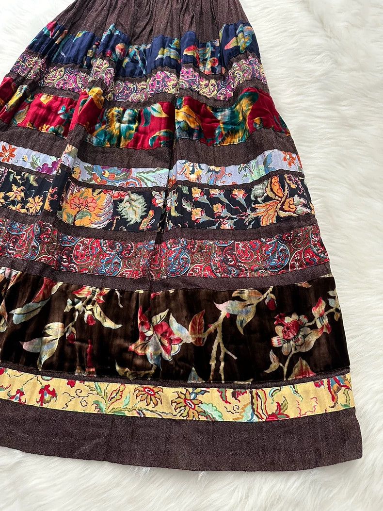 Vintage Kenzo 80s Patchwork Velvet Skirt - dmc Size US 38 / EU 54 - 2 Thumbnail