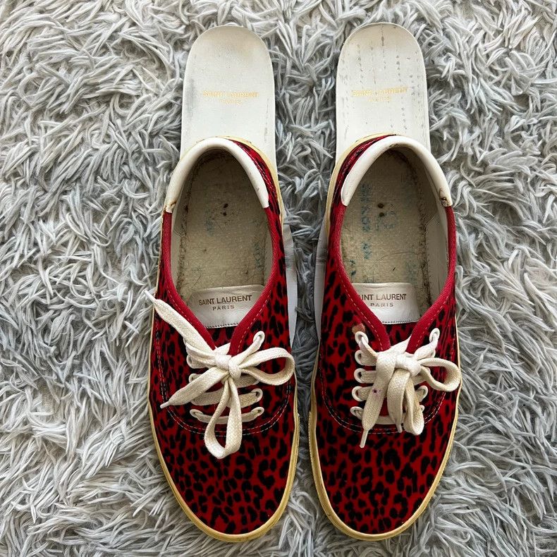 Saint Laurent Paris Saint Laurent Red Leopard Low-Top Sneakers - dmc Size US 8.5 / EU 41-42 - 5 Thumbnail