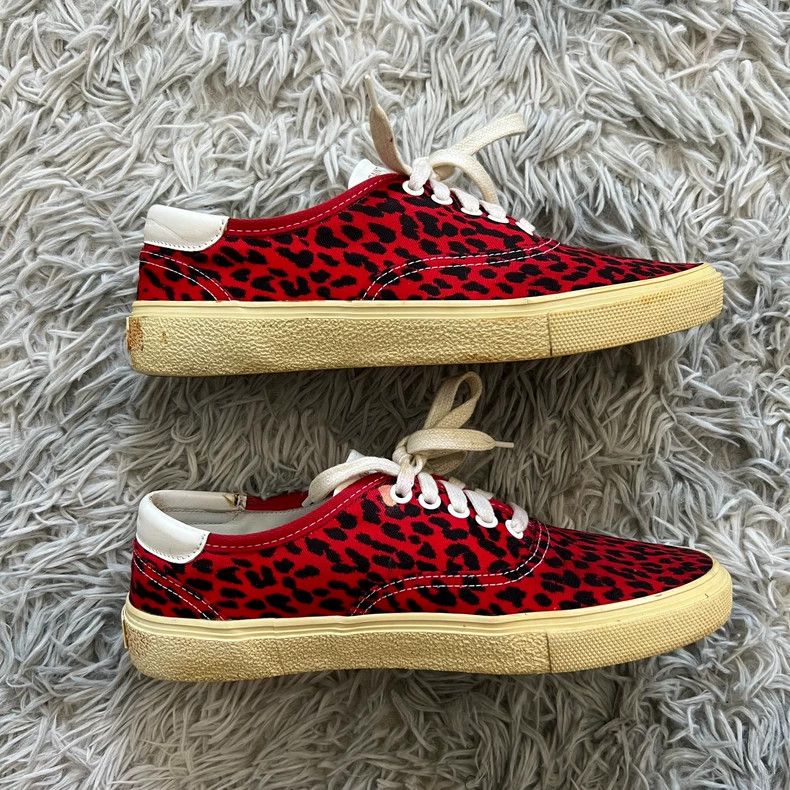 Saint Laurent Paris Saint Laurent Red Leopard Low-Top Sneakers - dmc Size US 8.5 / EU 41-42 - 2 Thumbnail