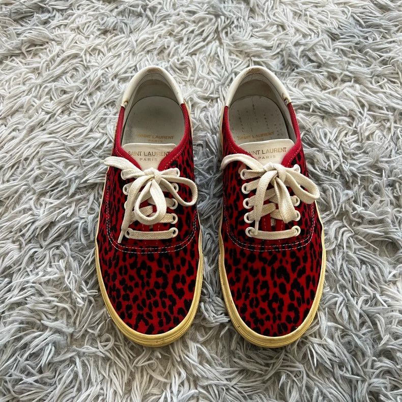 Saint Laurent Paris Saint Laurent Red Leopard Low-Top Sneakers - dmc Size US 8.5 / EU 41-42 - 4 Thumbnail