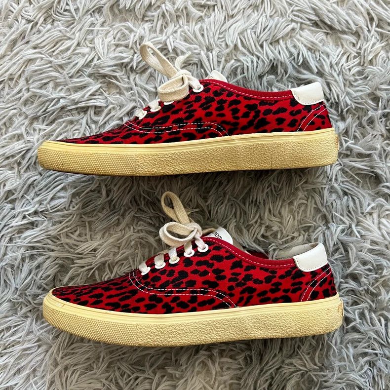 Saint Laurent Paris Saint Laurent Red Leopard Low-Top Sneakers - dmc Size US 8.5 / EU 41-42 - 3 Thumbnail