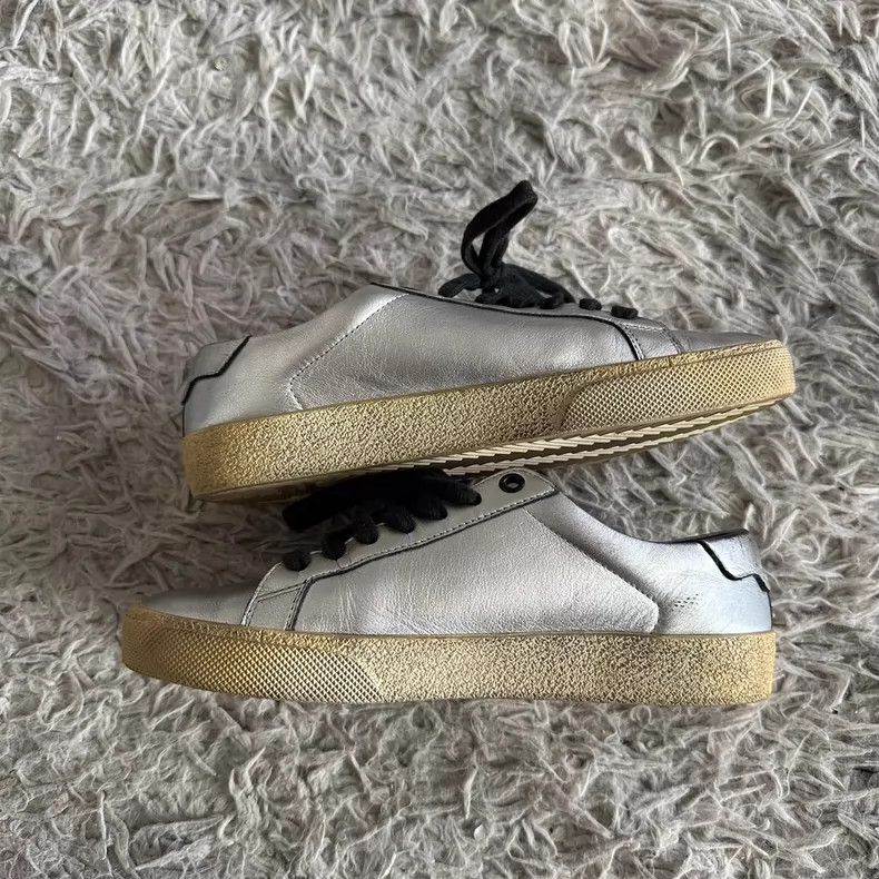 Saint Laurent Paris Saint Laurent Silver Leather Low-Top Sneakers - dmc Size US 5 / EU 37 - 3 Thumbnail