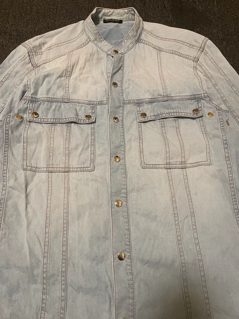 Balmain Balmain Washed Denim Long Sleeve Shirt-yf Size US M / EU 48-50 / 2 - 2 Thumbnail