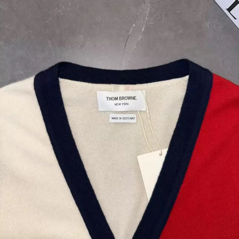 Thom Browne Thom Browne Beige Red Stripe Cardigan - dmc Size US M / EU 48-50 / 2 - 3 Thumbnail