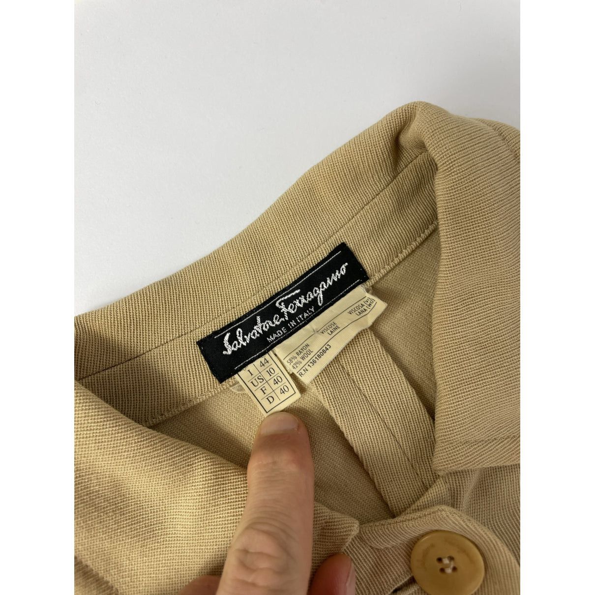 Salvatore Ferragamo Beige Wool Trench Coat Size L / US 10 / IT 46 - 3 Thumbnail