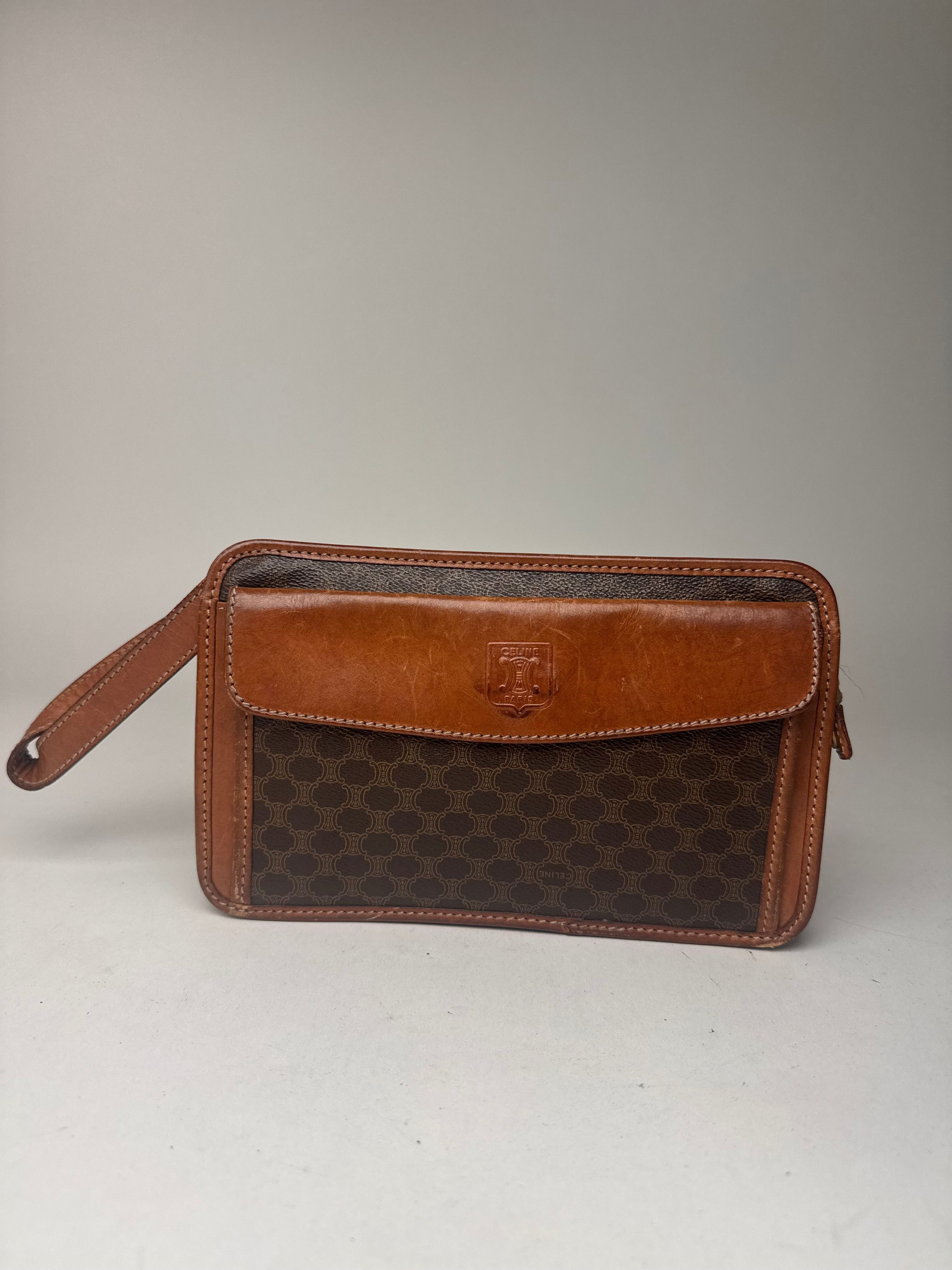 Celine Vintage Paris Triomphe Monogram Leather Clutch brown Size ONE SIZE - 13 Thumbnail