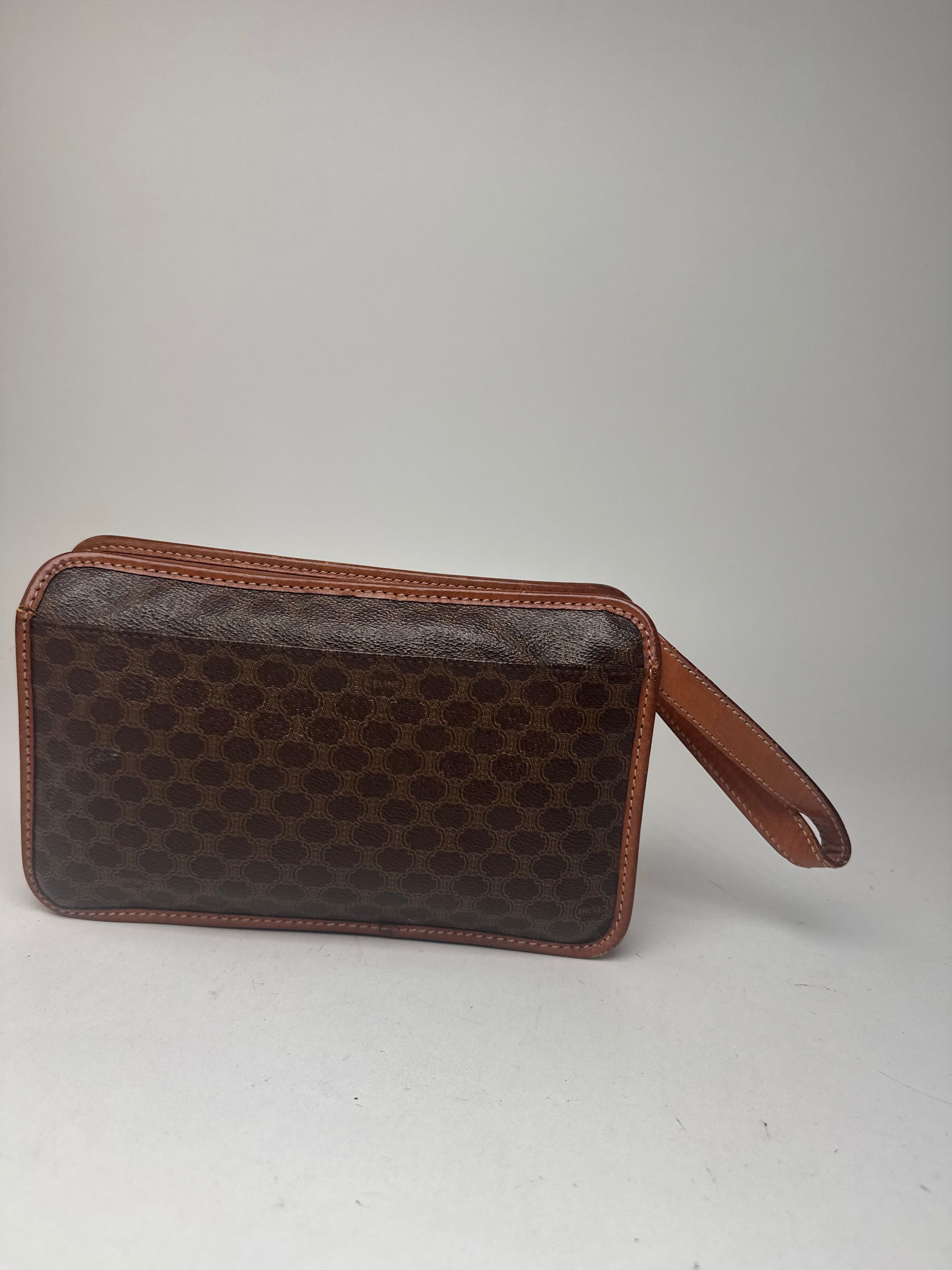 Celine Vintage Paris Triomphe Monogram Leather Clutch brown Size ONE SIZE - 2 Thumbnail