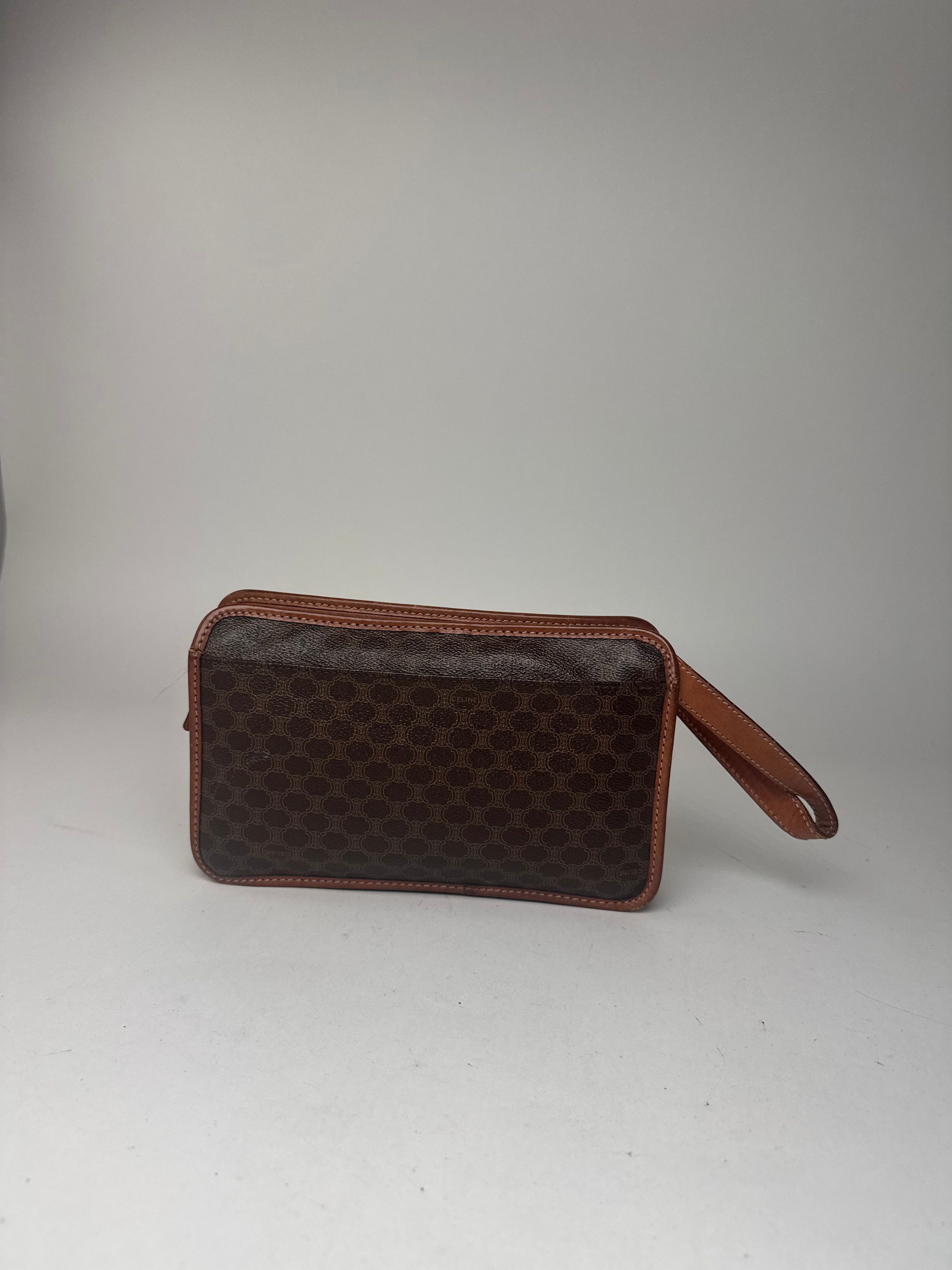 Celine Vintage Paris Triomphe Monogram Leather Clutch brown Size ONE SIZE - 14 Thumbnail