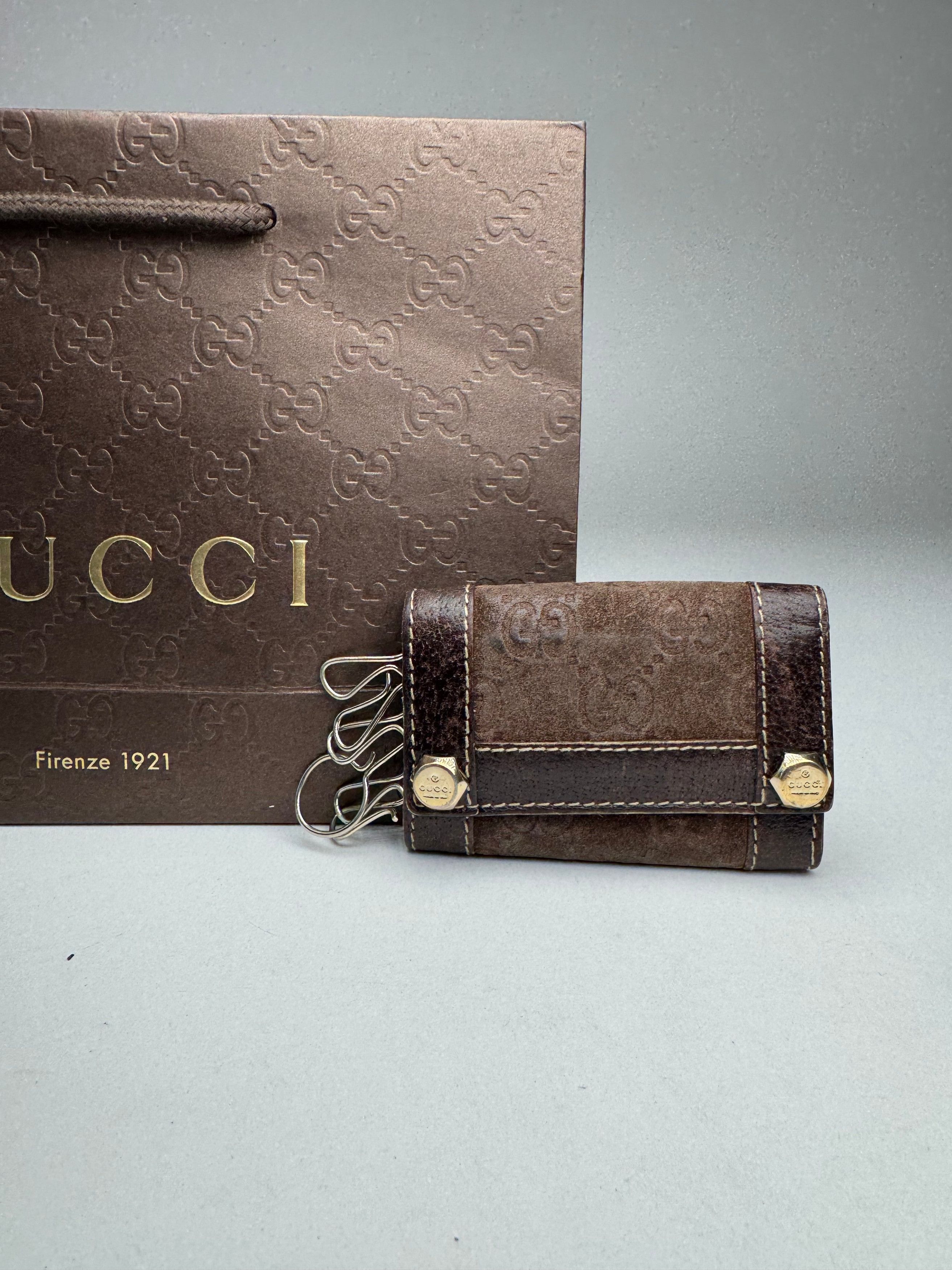 Gucci Vintage Leather suede monogram key holder brown Size ONE SIZE - 11 Thumbnail