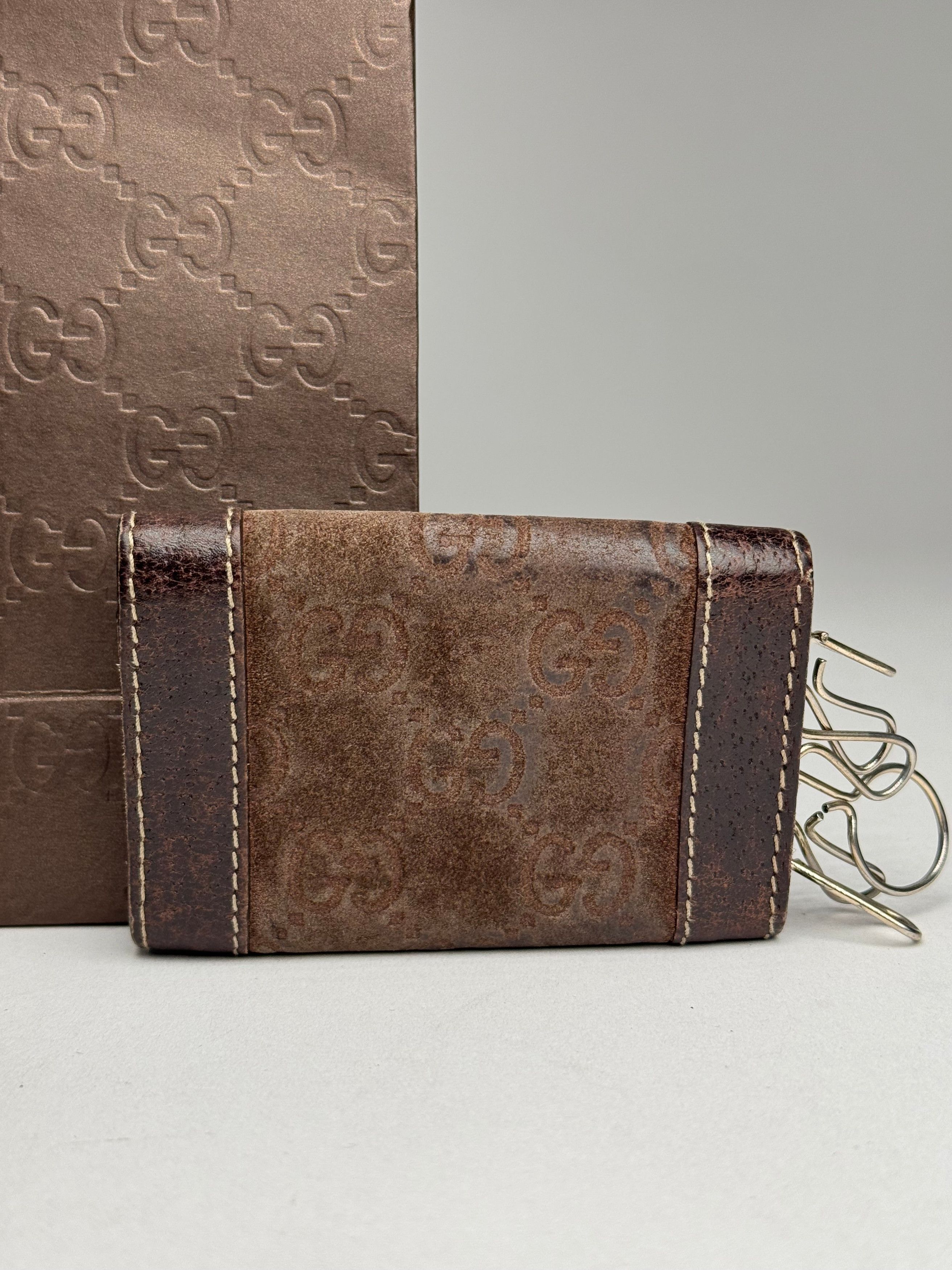 Gucci Vintage Leather suede monogram key holder brown Size ONE SIZE - 10 Thumbnail