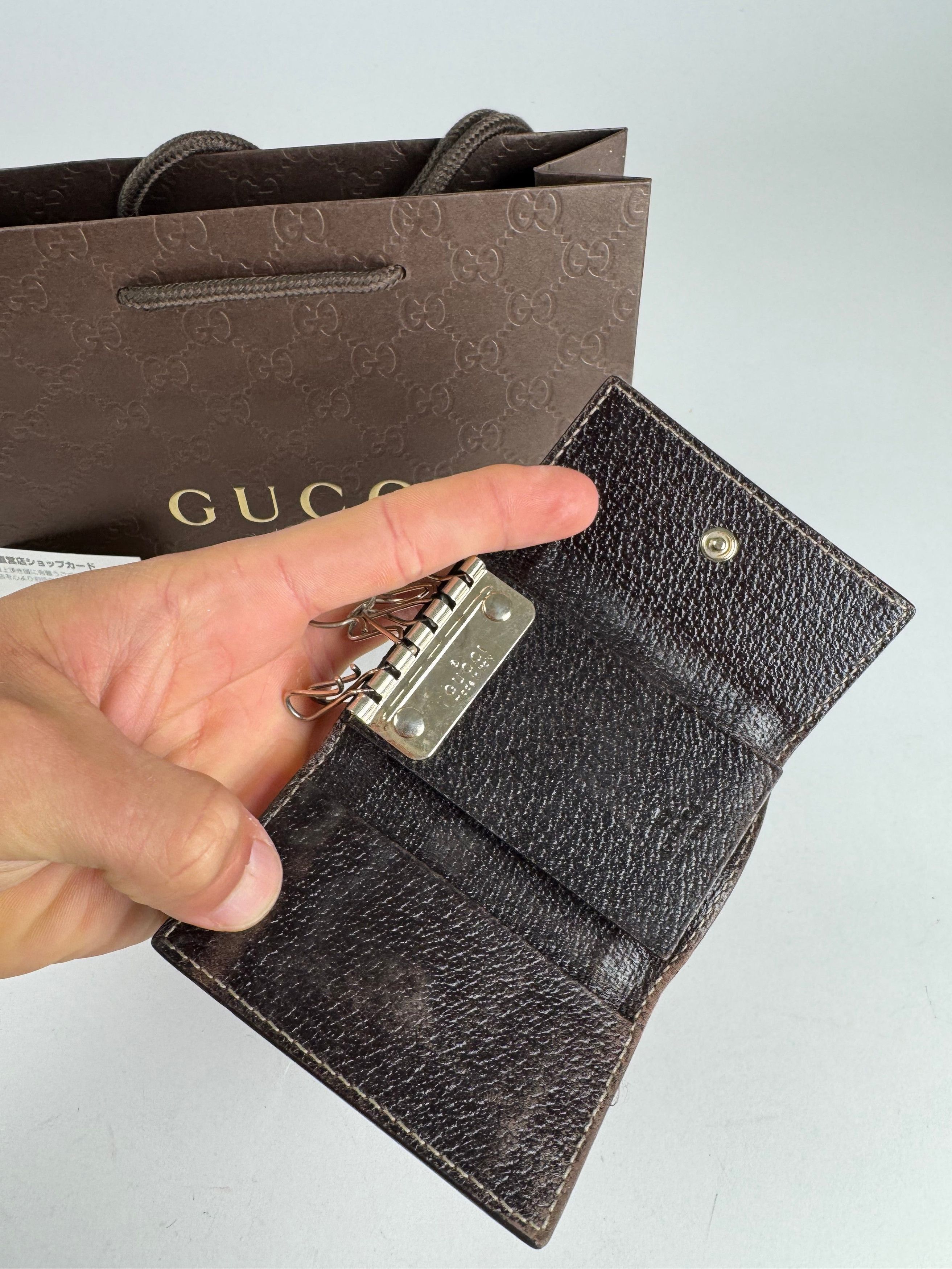 Gucci Vintage Leather suede monogram key holder brown Size ONE SIZE - 6 Thumbnail