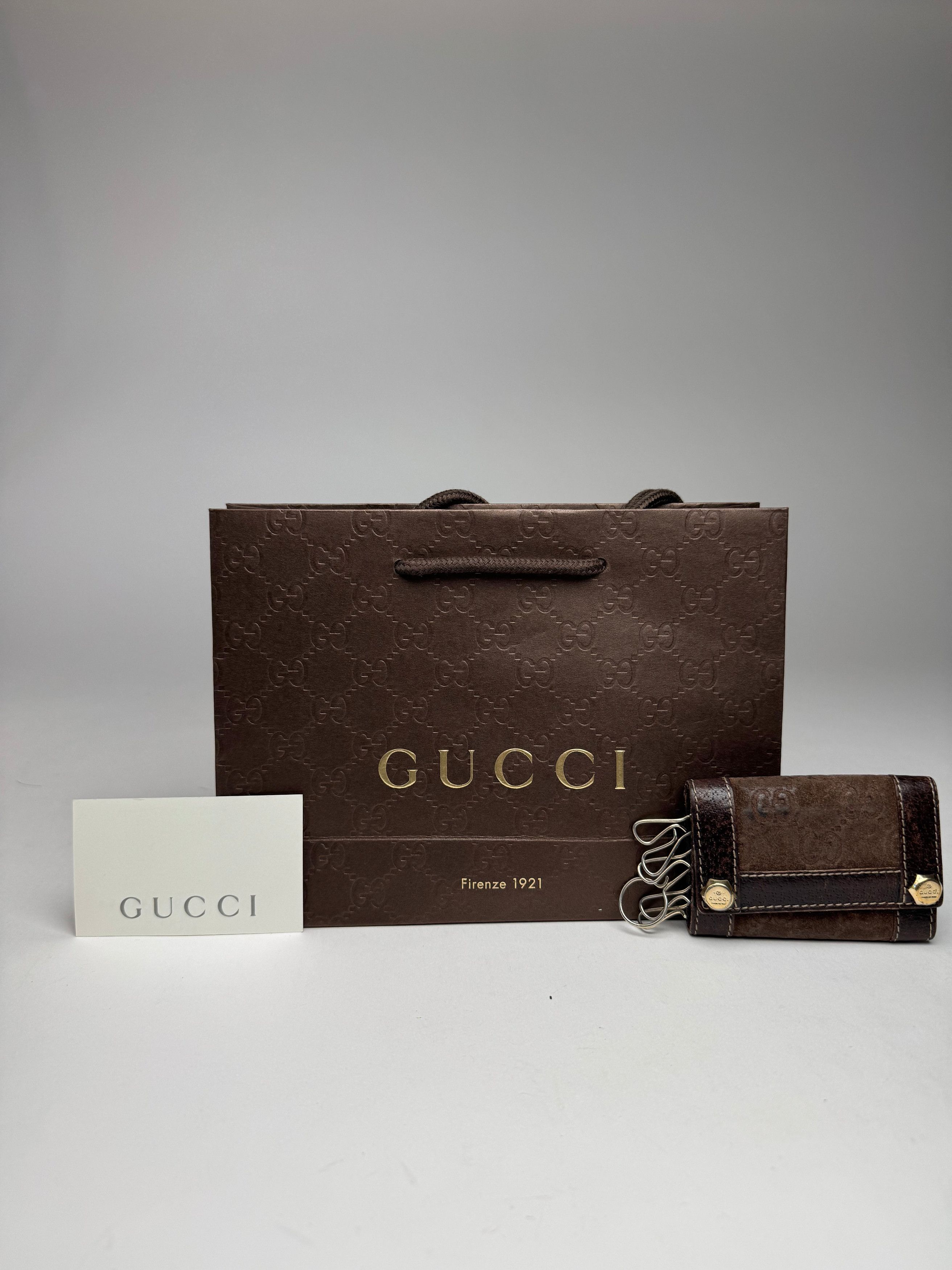 Gucci Vintage Leather suede monogram key holder brown Size ONE SIZE - 5 Thumbnail