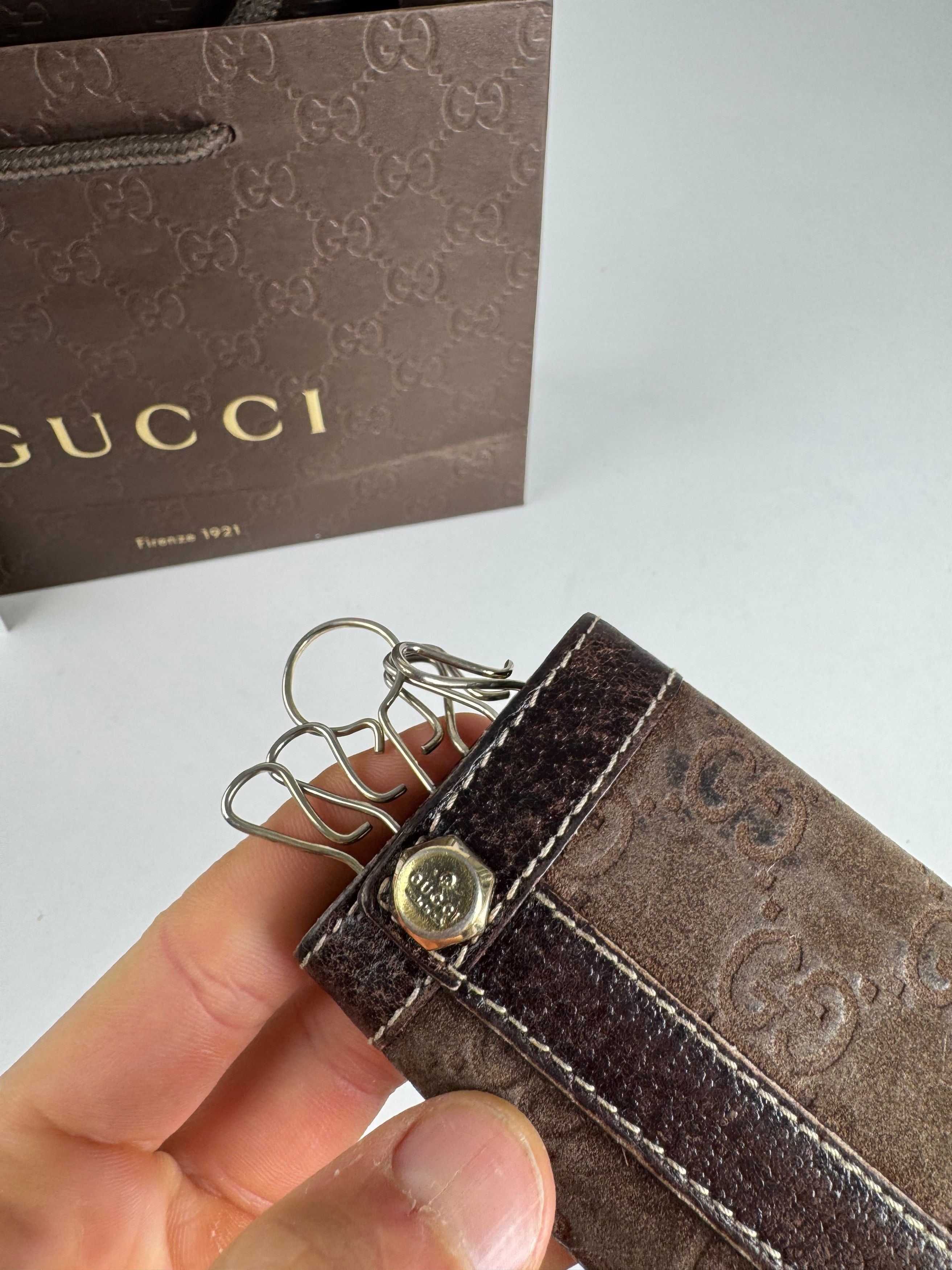 Gucci Vintage Leather suede monogram key holder brown Size ONE SIZE - 9 Thumbnail