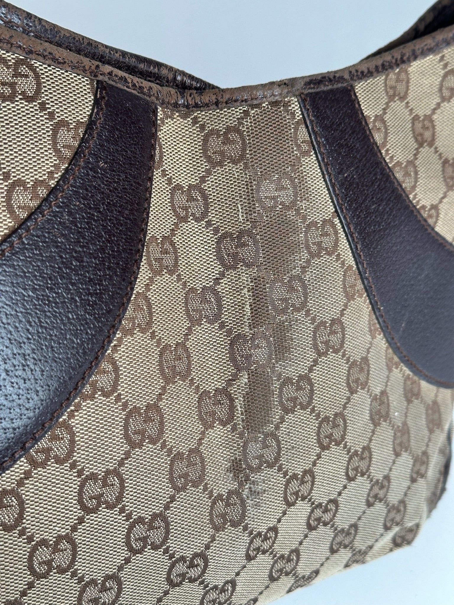 Gucci Vintage Canvas Mongram Handbag beige brown Size ONE SIZE - 9 Thumbnail