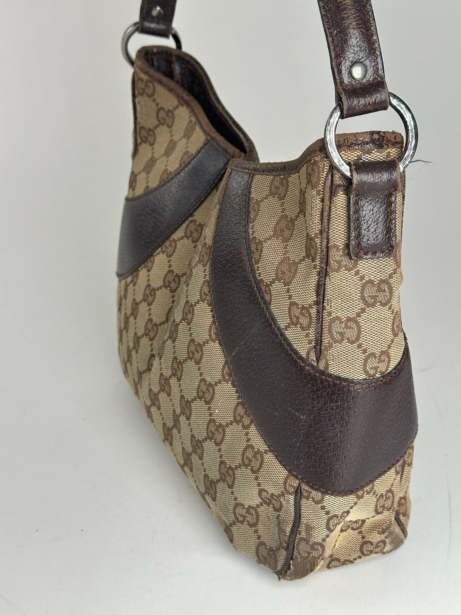 Gucci Vintage Canvas Mongram Handbag beige brown Size ONE SIZE - 11 Thumbnail