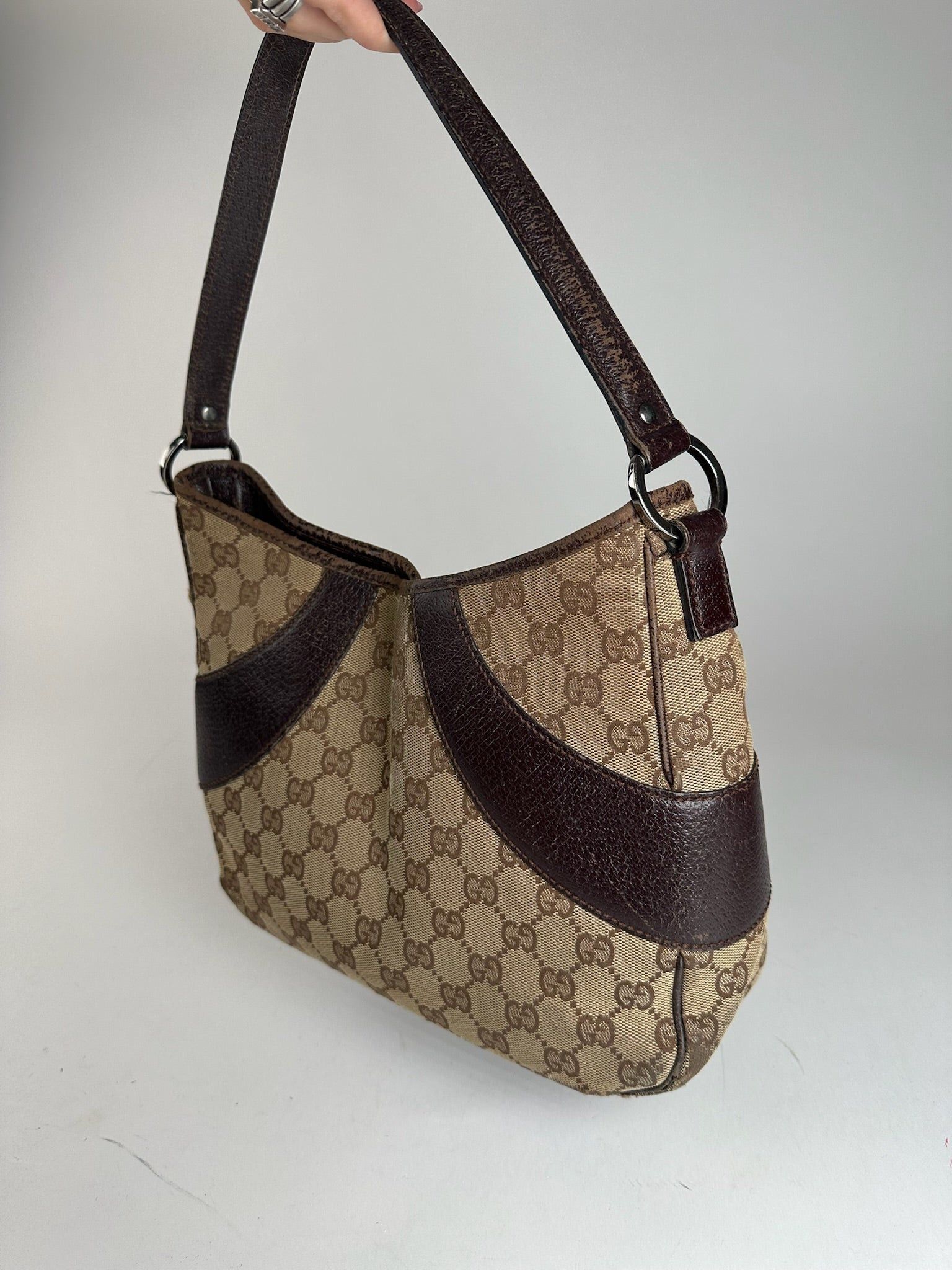 Gucci Vintage Canvas Mongram Handbag beige brown Size ONE SIZE - 10 Thumbnail