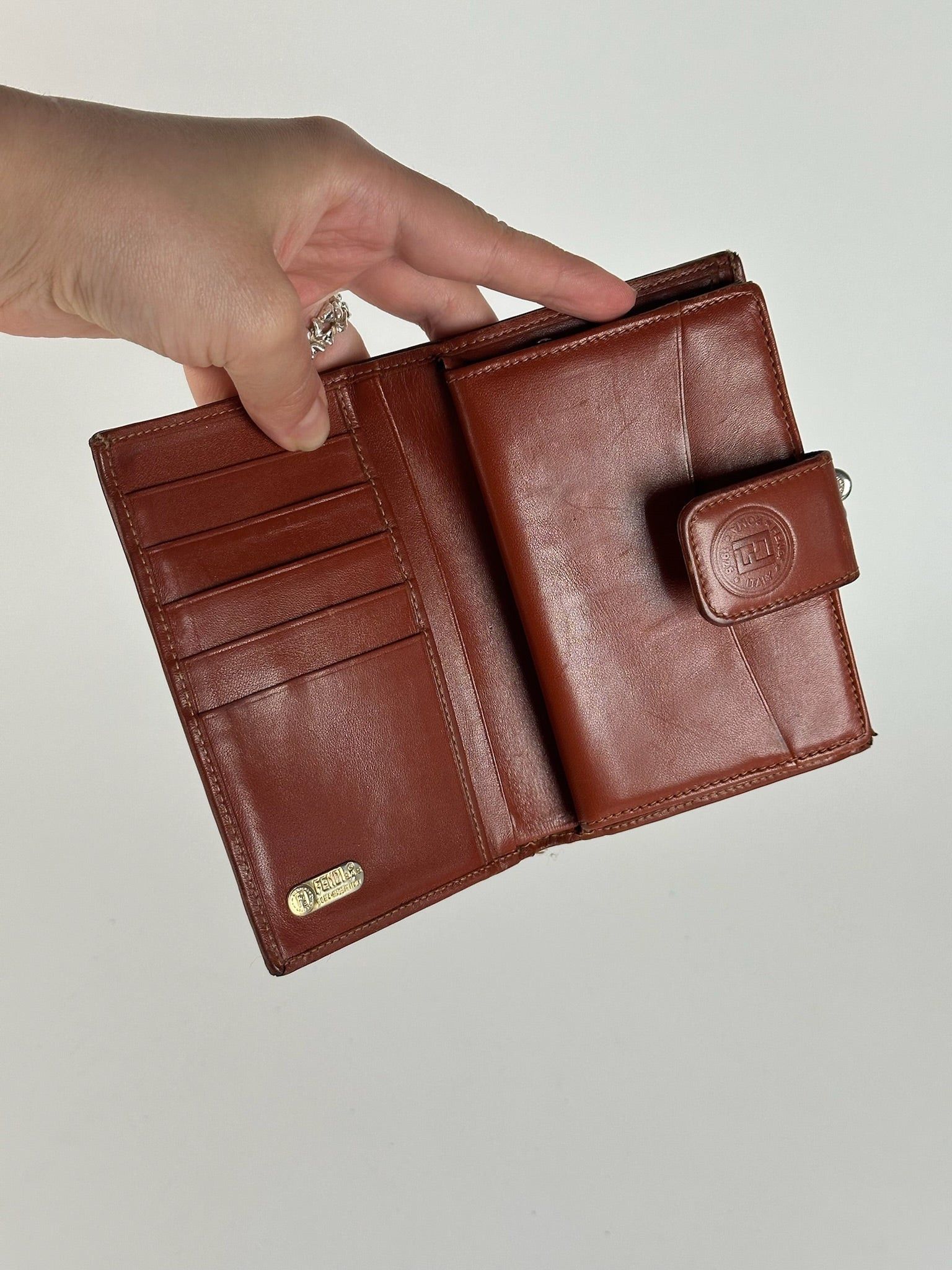 Fendi Vintage Roma Leather Wallet Brown orange striped Size ONE SIZE - 3 Thumbnail