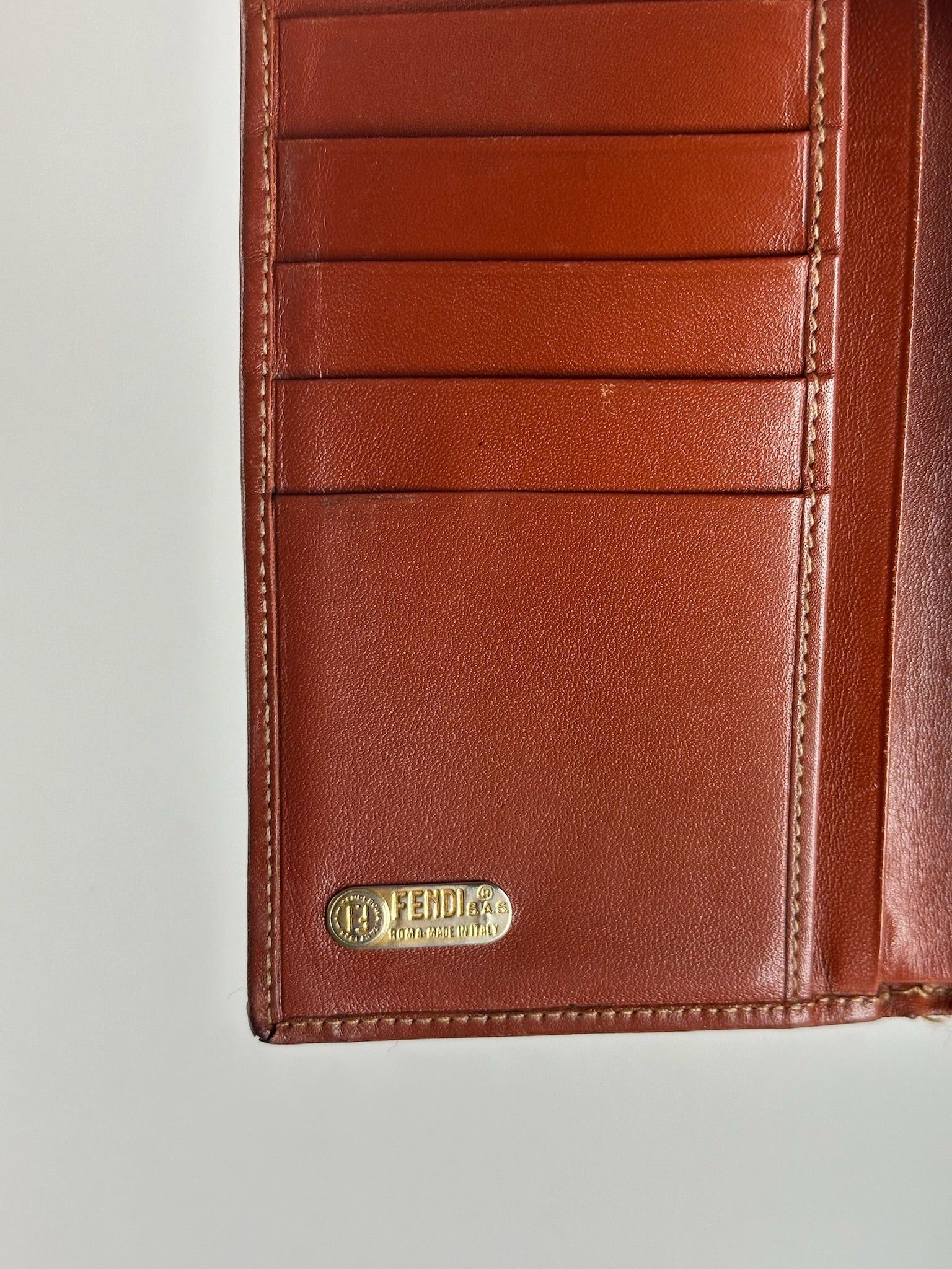 Fendi Vintage Roma Leather Wallet Brown orange striped Size ONE SIZE - 9 Thumbnail