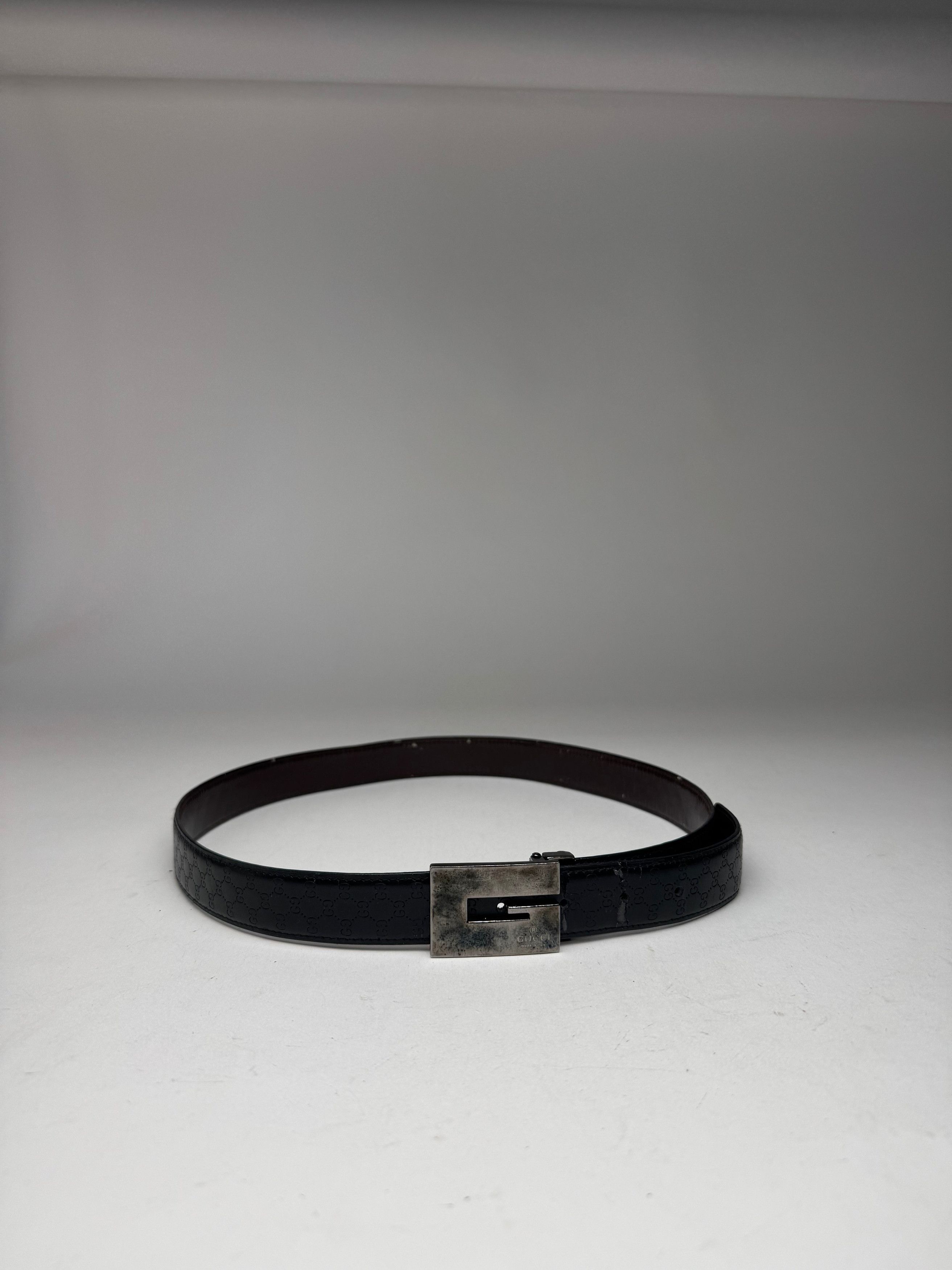 Gucci Vintage Monogram Leather Belt Black Size ONE SIZE - 11 Thumbnail