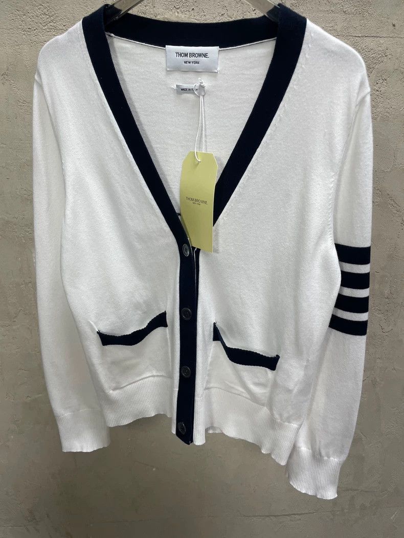Thom Browne Thom Browne White Stripe Dog Knit Cardigan - dmc Size US M / EU 48-50 / 2 - 5 Thumbnail