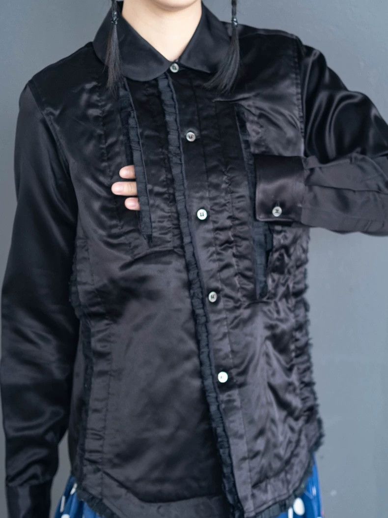 Comme des Garcons COMME des GARCONS Black Satin Ruffle Shirt - dmc Size US M / EU 48-50 / 2 - 7 Thumbnail